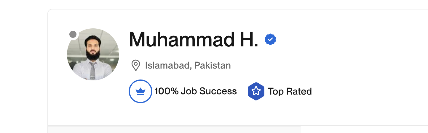 Upwork profile: Top Rated badge and 100% Job Success